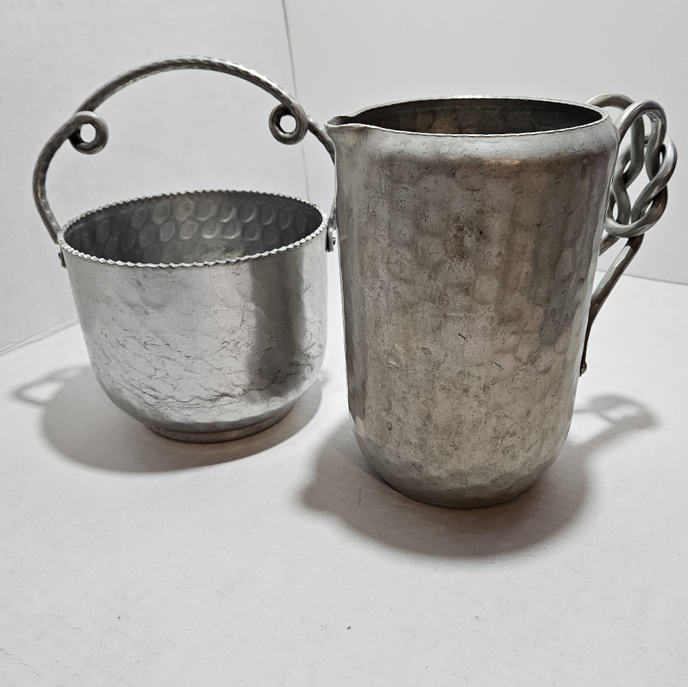 Silver aluminum ice bucket and pitcher